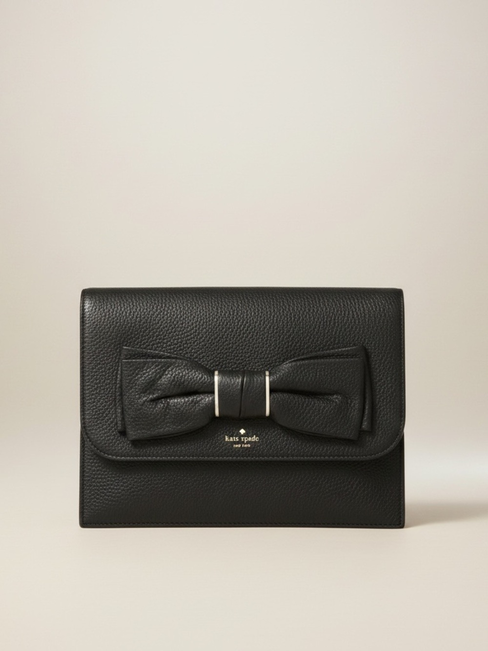 New kate spade Black Pebbled Leather Bow Clutch